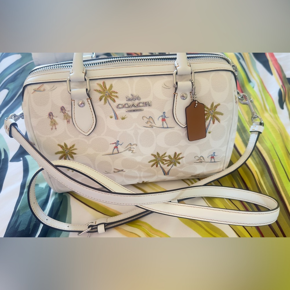 COACH Satchel Shoulder Bag Signature Canvas Palm Tree Hula Print w/Dust Bag NWT
